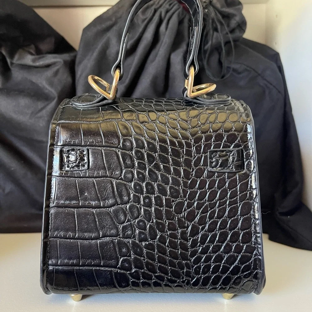 Elegant Black Crocodile-Embossed Handbag